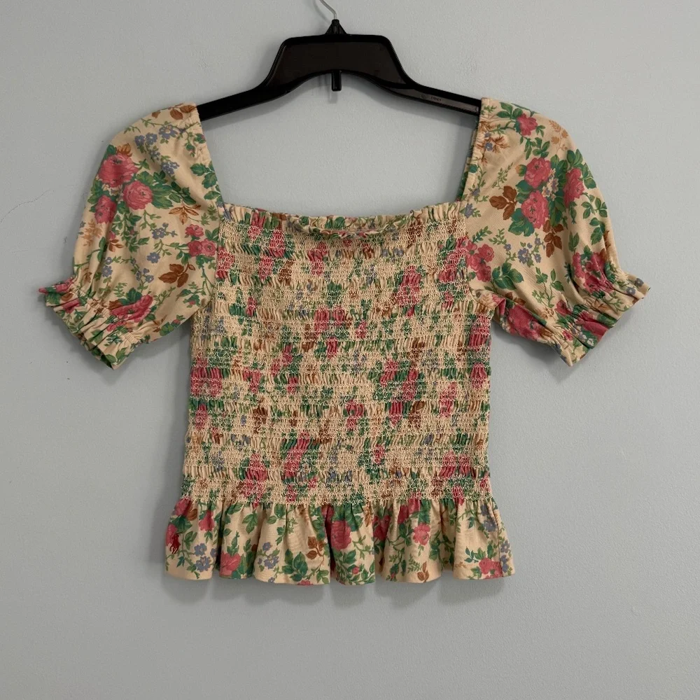 Polo Ralph Lauren  Girls Floral Smocked Cotton Jersey Peplum Top Size L(12-14)